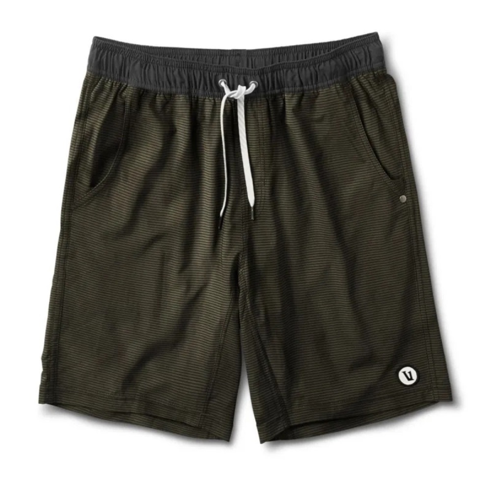 Vuori Men’s Kore Lined 7” Inseam Shorts in Evergreen Black Stripe